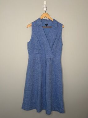Talbots Sleeveless Chambray-Look Midi Dress in Light Blue Size 14P